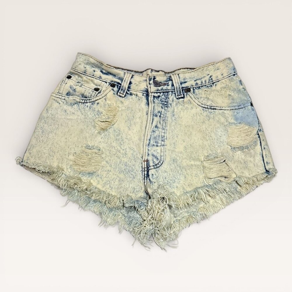 Vintage 90s Levi's Distressed Acid Wash Cut-Off Jean Shorts 9 S Frayed USA Made